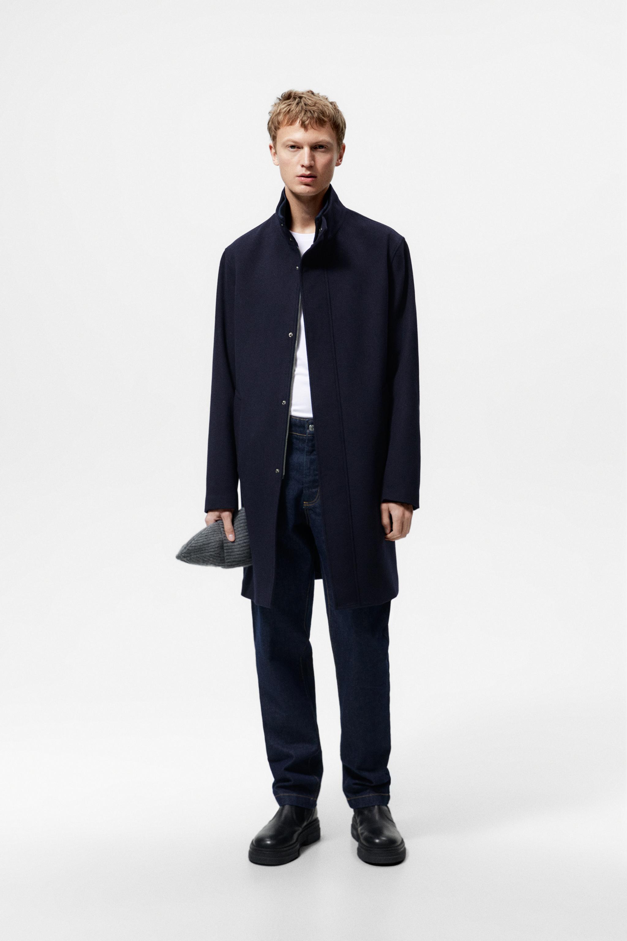 HIGH COLLAR COAT Navy blue ZARA United States